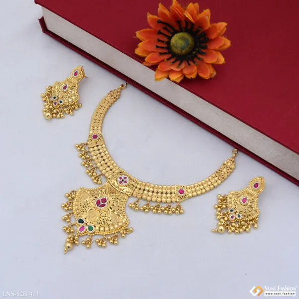 1_Gram_Gold_Plated_Magnificent_Design_Necklace_Set_For_Women_Style_B413