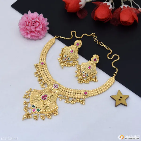 1_Gram_Gold_Plated_Magnificent_Design_Necklace_Set_For_Women_Style_B413