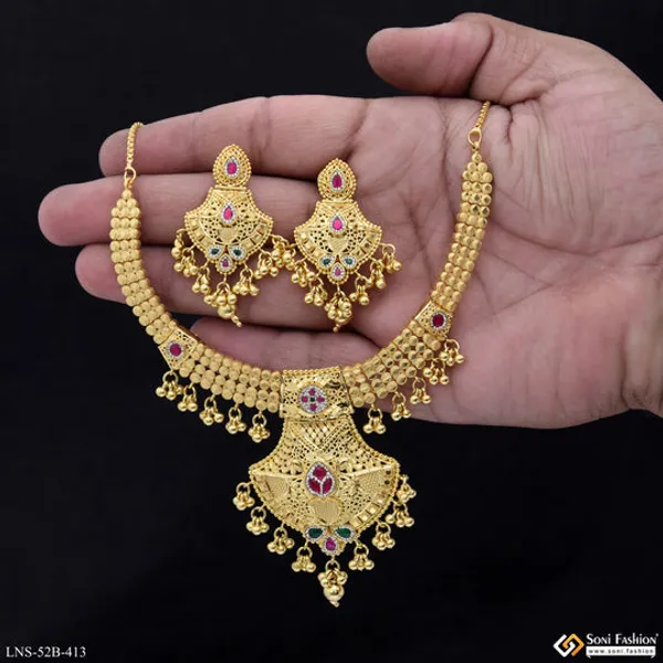 1_Gram_Gold_Plated_Magnificent_Design_Necklace_Set_For_Women_Style_B413