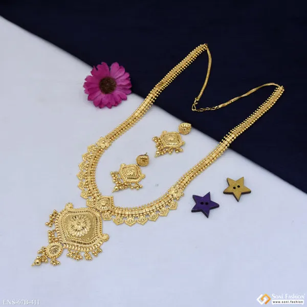1_Gram_Gold_Plated_Radiant_Design_Necklace_Set_For_Women_Style_B411