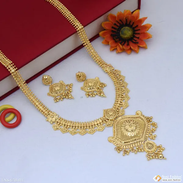 1_Gram_Gold_Plated_Radiant_Design_Necklace_Set_For_Women_Style_B411