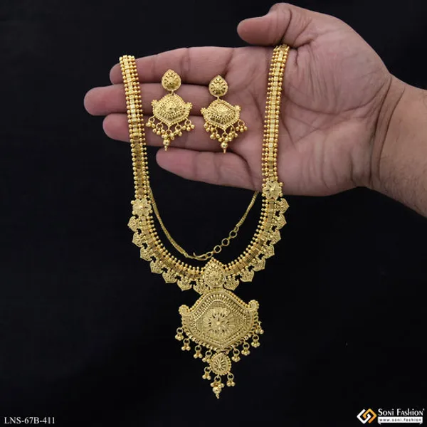 1_Gram_Gold_Plated_Radiant_Design_Necklace_Set_For_Women_Style_B411