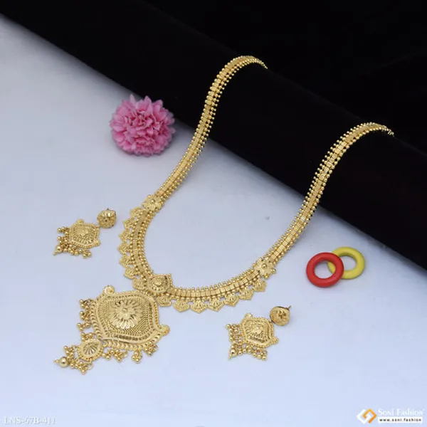 1_Gram_Gold_Plated_Radiant_Design_Necklace_Set_For_Women_Style_B411