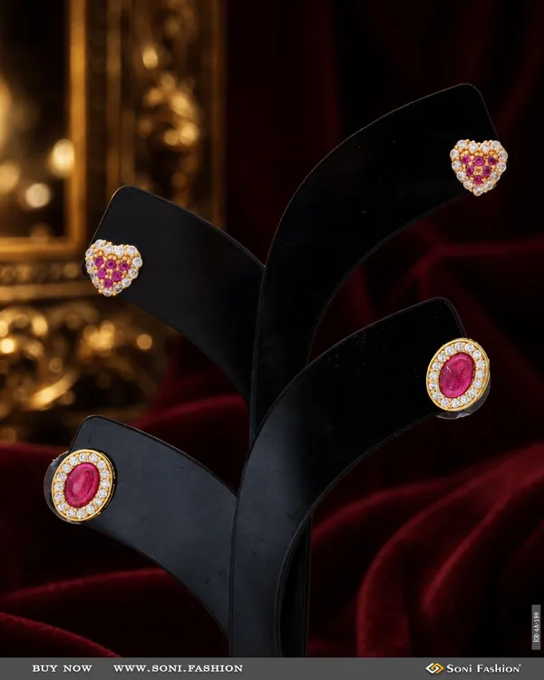 Pink_Diamonds_Gold_Plated_Two_Stud_Earrings_Set_For_Ladies_Style_A198