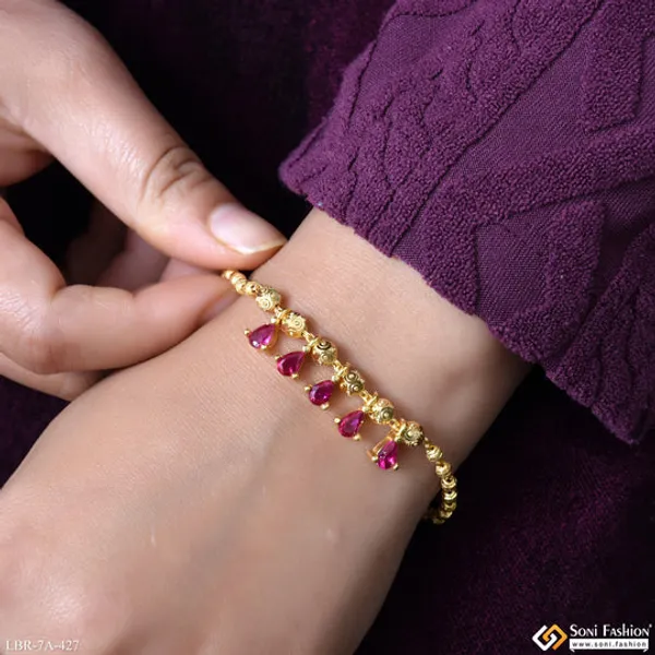 Brass_Beaded_With_Pink_Diamond_Gold_Plated_Bracelet_For_Ladies_Style_A427
