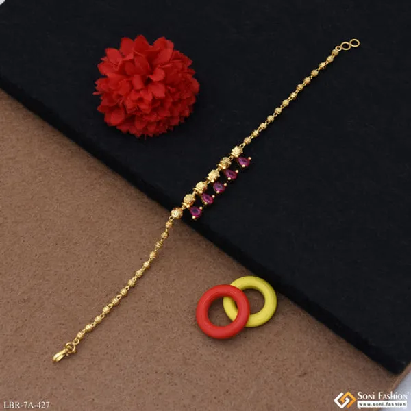 Brass_Beaded_With_Pink_Diamond_Gold_Plated_Bracelet_For_Ladies_Style_A427