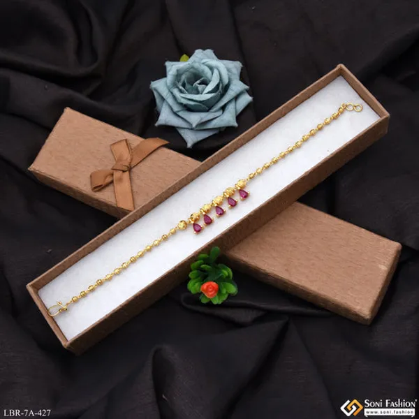 Brass_Beaded_With_Pink_Diamond_Gold_Plated_Bracelet_For_Ladies_Style_A427