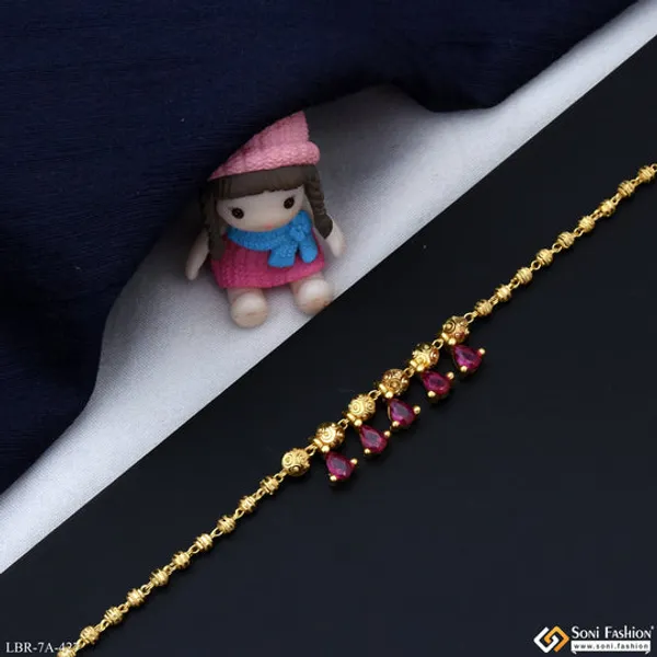 Brass_Beaded_With_Pink_Diamond_Gold_Plated_Bracelet_For_Ladies_Style_A427