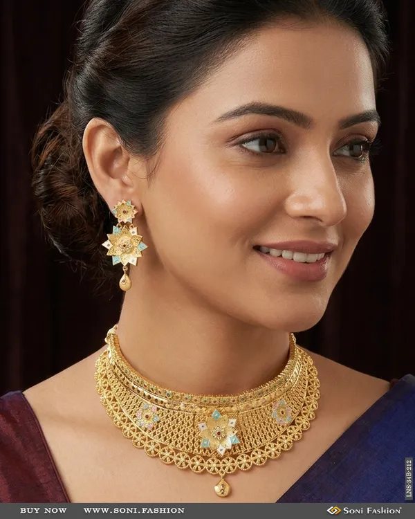 1_Gram_Gold_Plated_Designer_Choker_Necklace_Set_For_Women_Style_B212