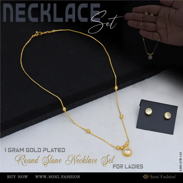 1_Gram_Gold_Plated_Round_Stone_Necklace_Set_For_Ladies_Style_B142