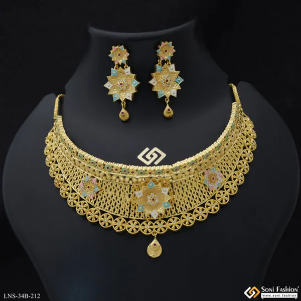 1_Gram_Gold_Plated_Designer_Choker_Necklace_Set_For_Women_Style_B212