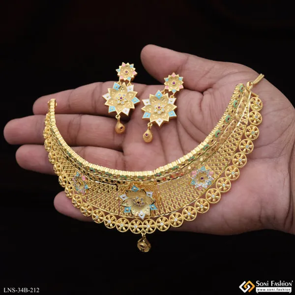 1_Gram_Gold_Plated_Designer_Choker_Necklace_Set_For_Women_Style_B212