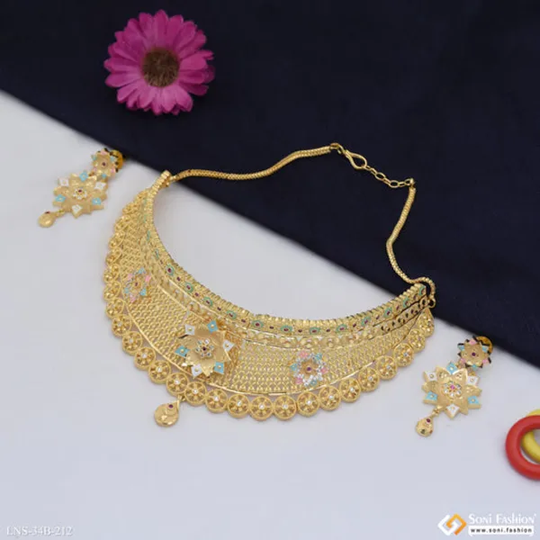 1_Gram_Gold_Plated_Designer_Choker_Necklace_Set_For_Women_Style_B212