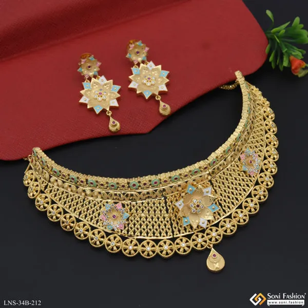 1_Gram_Gold_Plated_Designer_Choker_Necklace_Set_For_Women_Style_B212