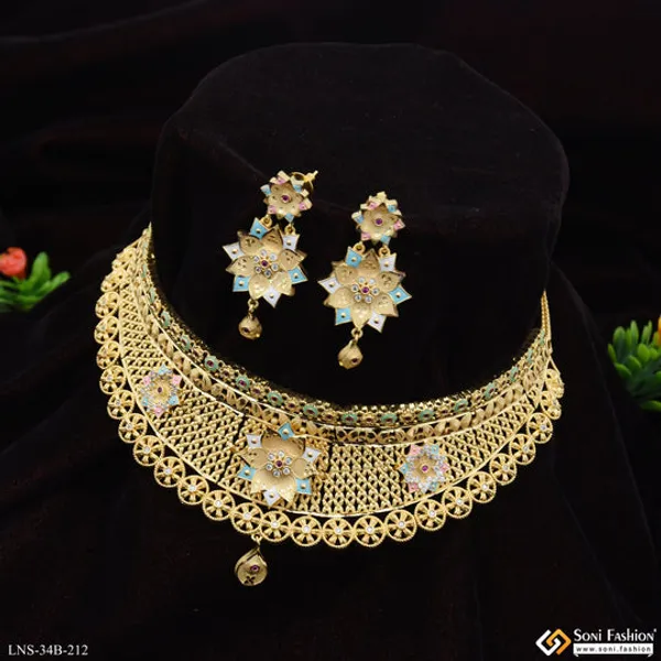 1_Gram_Gold_Plated_Designer_Choker_Necklace_Set_For_Women_Style_B212