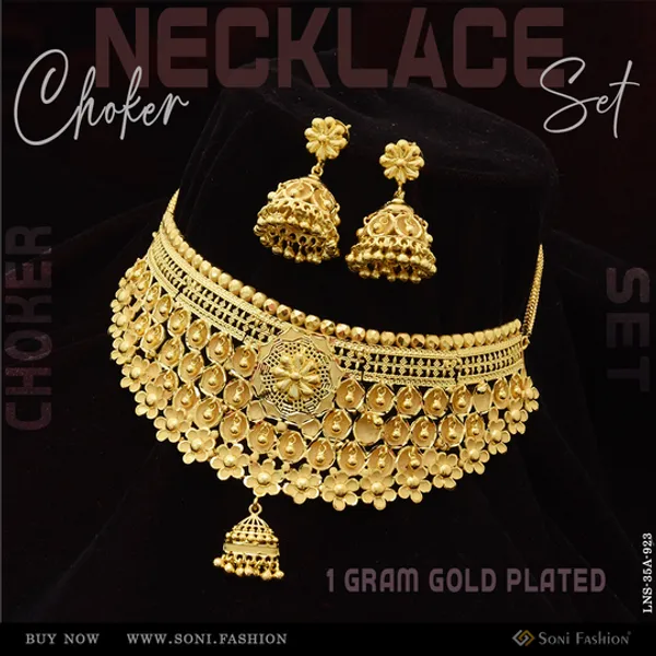 1_Gram_Gold_Plated_Choker_Necklace_Set_For_Women_Style_A923