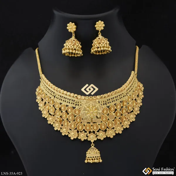1_Gram_Gold_Plated_Choker_Necklace_Set_For_Women_Style_A923