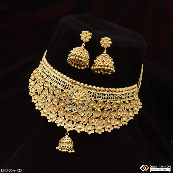 1_Gram_Gold_Plated_Choker_Necklace_Set_For_Women_Style_A923