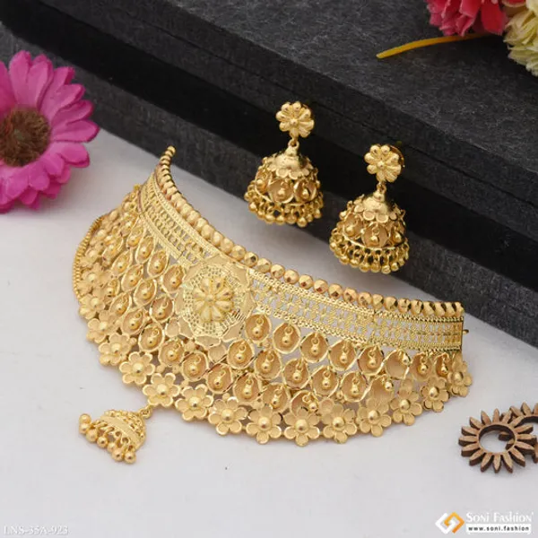 1_Gram_Gold_Plated_Choker_Necklace_Set_For_Women_Style_A923