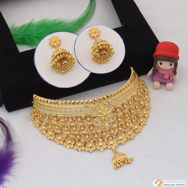 1_Gram_Gold_Plated_Choker_Necklace_Set_For_Women_Style_A923