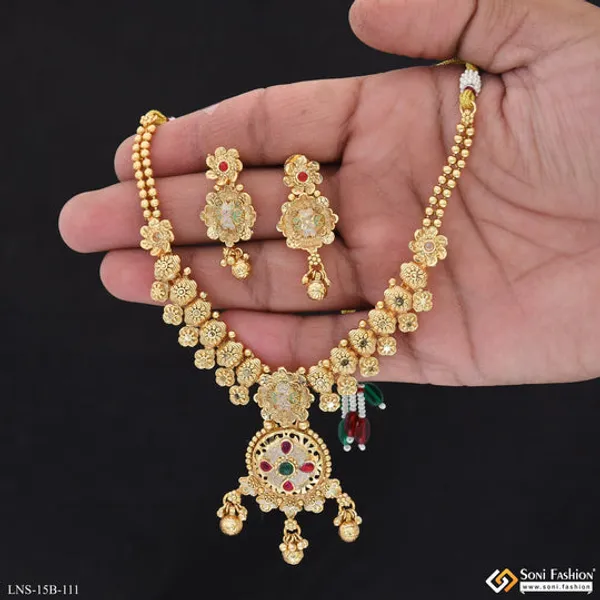 Casual_Design_Gold_Plated_Antique_Necklace_Set_For_Women_Style_B111