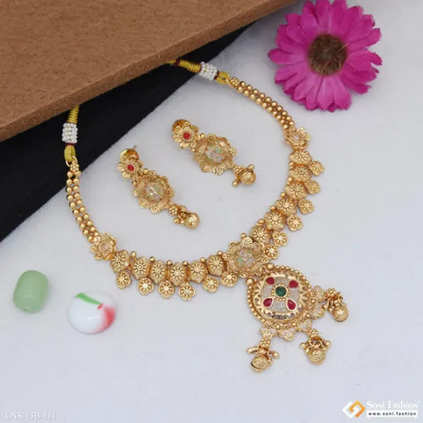 Casual_Design_Gold_Plated_Antique_Necklace_Set_For_Women_Style_B111