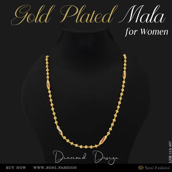 Casual_Design_With_Diamond_Funky_Design_Gold_Plated_Mala_For_Women_Style_A407