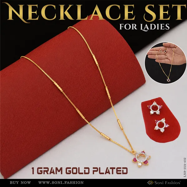 1_Gram_Gold_Plated_With_Diamond_Cool_Design_Necklace_Set_For_Ladies_Style_A432