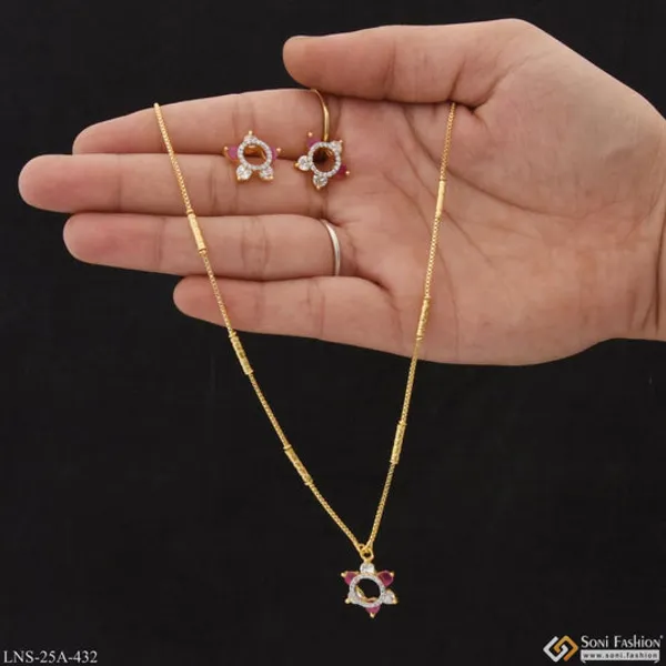 1_Gram_Gold_Plated_With_Diamond_Cool_Design_Necklace_Set_For_Ladies_Style_A432