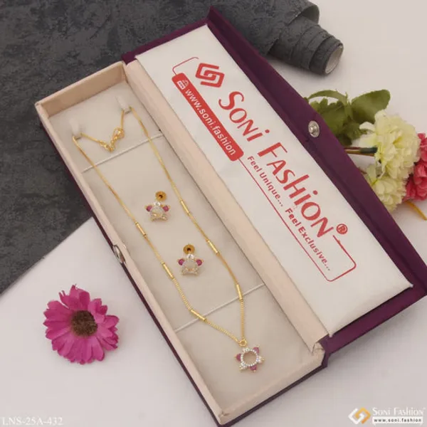 1_Gram_Gold_Plated_With_Diamond_Cool_Design_Necklace_Set_For_Ladies_Style_A432