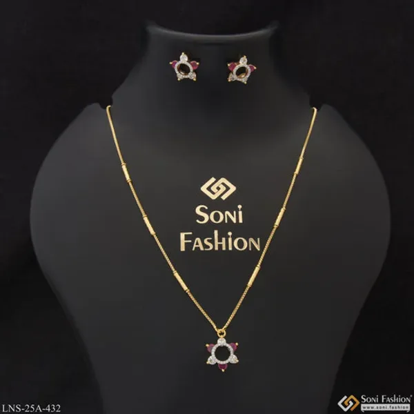 1_Gram_Gold_Plated_With_Diamond_Cool_Design_Necklace_Set_For_Ladies_Style_A432