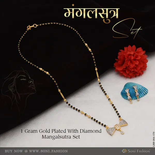 1_Gram_Gold_Plated_With_Diamond_Cool_Design_Mangalsutra_Set_For_Women_Style_A170