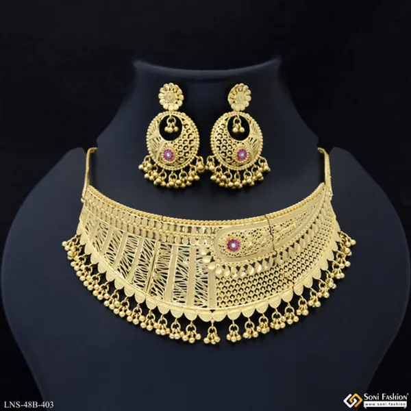 1_Gram_Gold_Plated_Brilliant_Design_Choker_Necklace_Set_For_Women_Style_B403