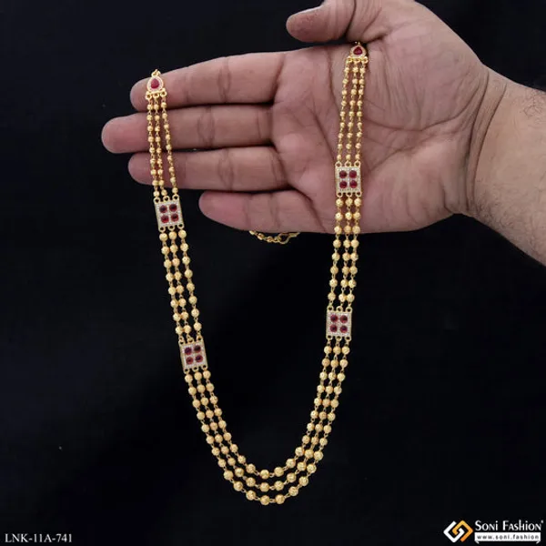 3_Line_Gold_Plated_Brass_Beaded_Mala_For_Women_Style_A741