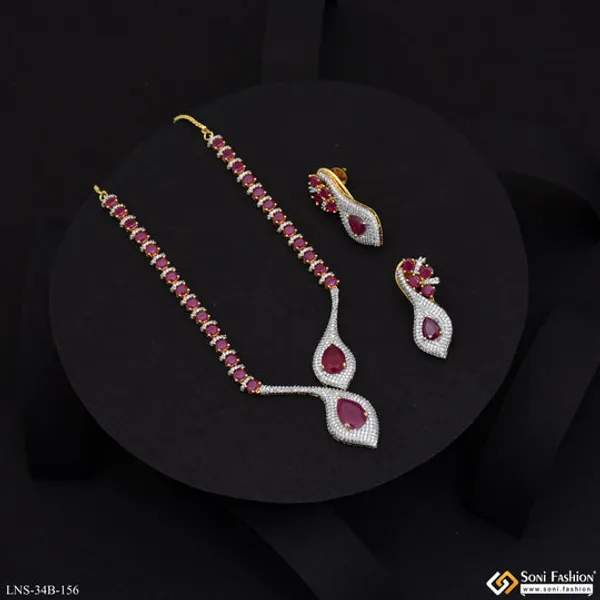 Pink_Stone_Gold_Plated_Diamond_Necklace_Set_For_Ladies_Style_B156