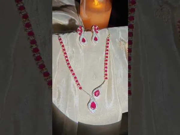 Pink_Stone_Gold_Plated_Diamond_Necklace_Set_For_Ladies_Style_B156
