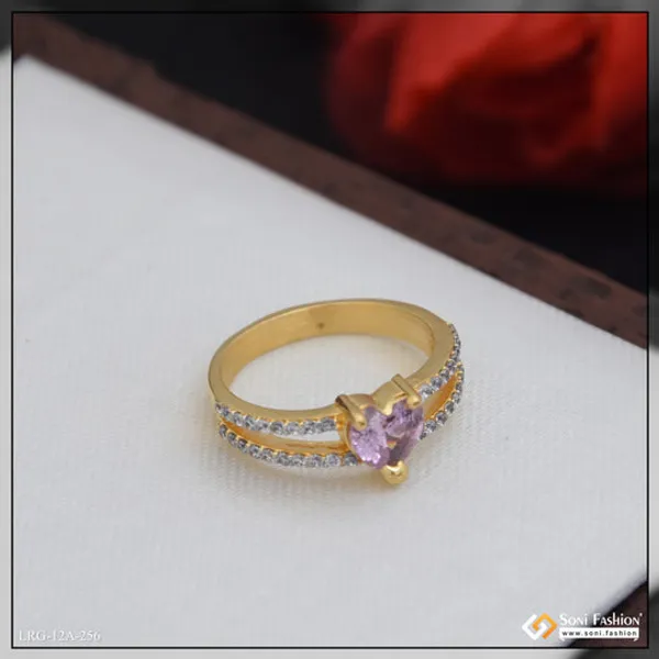 1_Gram_Gold_Plated_Heart_Shape_Diamond_Ring_For_Ladies_Style_A256