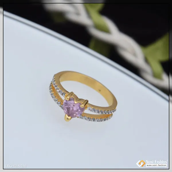 1_Gram_Gold_Plated_Heart_Shape_Diamond_Ring_For_Ladies_Style_A256