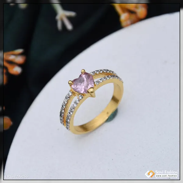 1_Gram_Gold_Plated_Heart_Shape_Diamond_Ring_For_Ladies_Style_A256