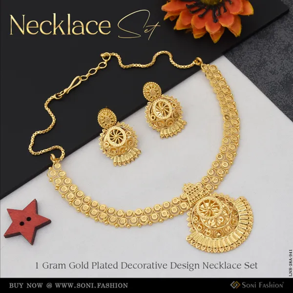 1_Gram_Gold_Plated_Decorative_Design_Necklace_Set_For_Women_Style_A941