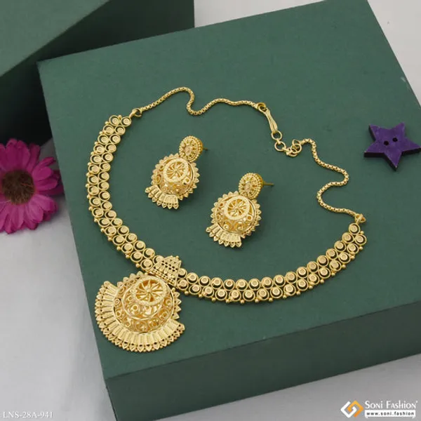 1_Gram_Gold_Plated_Decorative_Design_Necklace_Set_For_Women_Style_A941
