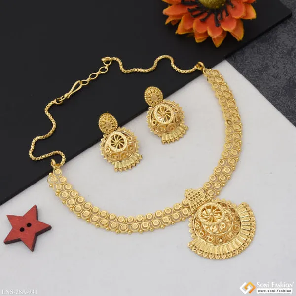 1_Gram_Gold_Plated_Decorative_Design_Necklace_Set_For_Women_Style_A941
