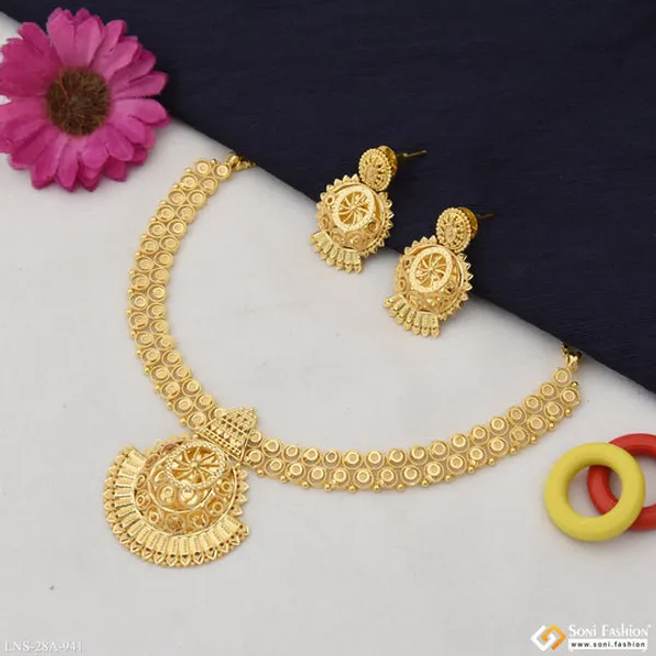 1_Gram_Gold_Plated_Decorative_Design_Necklace_Set_For_Women_Style_A941