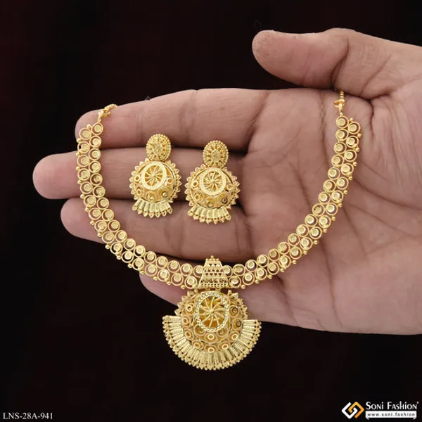 1_Gram_Gold_Plated_Decorative_Design_Necklace_Set_For_Women_Style_A941