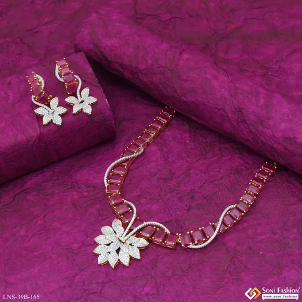 Charming_Design_Gold_Plated_Diamond_Necklace_Set_For_Ladies_Style_B165