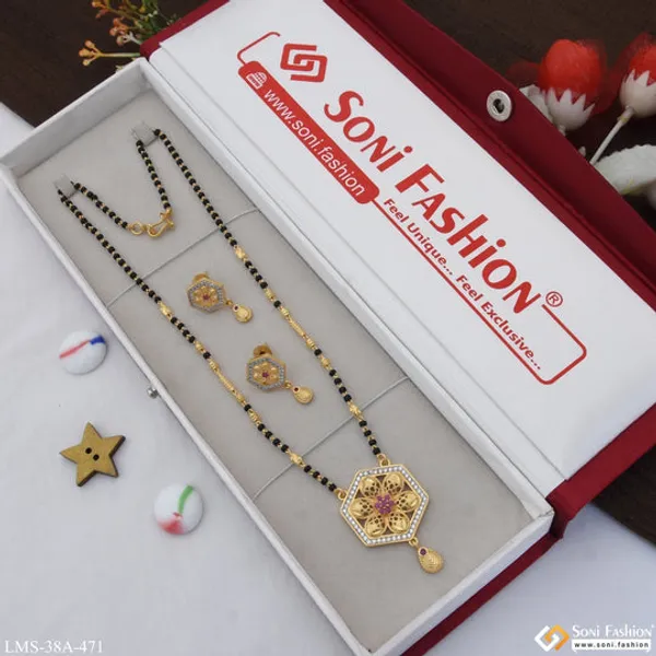 1_Gram_Gold_Plated_With_Diamond_Designer_Mangalsutra_Set_For_Women_Style_A471