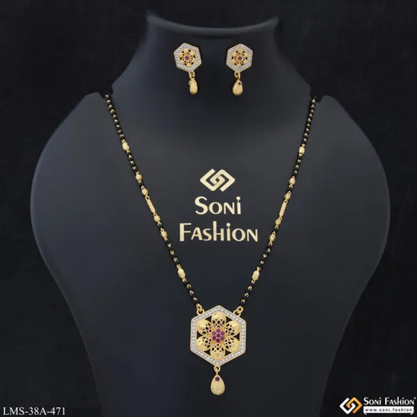 1_Gram_Gold_Plated_With_Diamond_Designer_Mangalsutra_Set_For_Women_Style_A471
