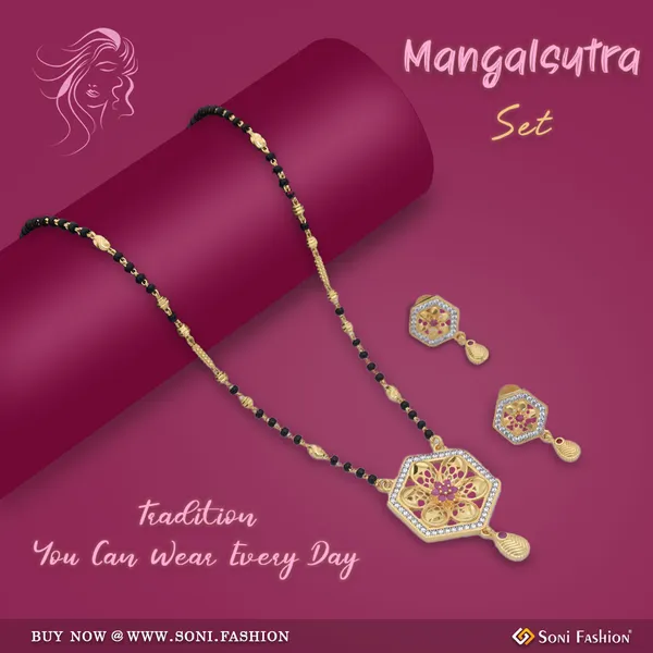 1_Gram_Gold_Plated_With_Diamond_Designer_Mangalsutra_Set_For_Women_Style_A471