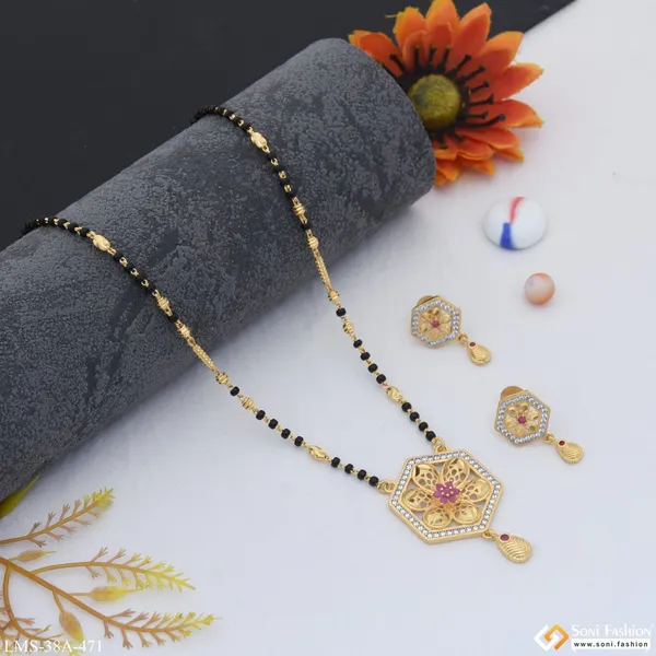 1_Gram_Gold_Plated_With_Diamond_Designer_Mangalsutra_Set_For_Women_Style_A471