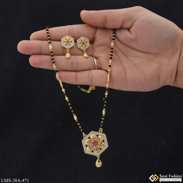 1_Gram_Gold_Plated_With_Diamond_Designer_Mangalsutra_Set_For_Women_Style_A471